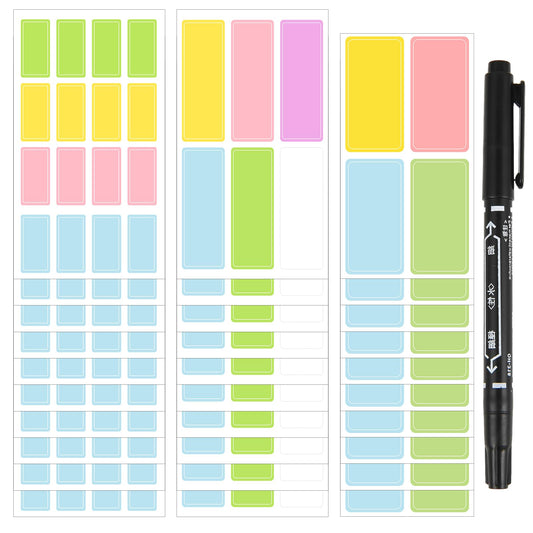 260PCS Colored Sticky Labels, 3 Sizes of Assorted Colors Waterproof Removable Labels, Self Adhesive Name Colored Labels Stickers with a Pen, Colored Name Tags, Clothing Labels for Kids