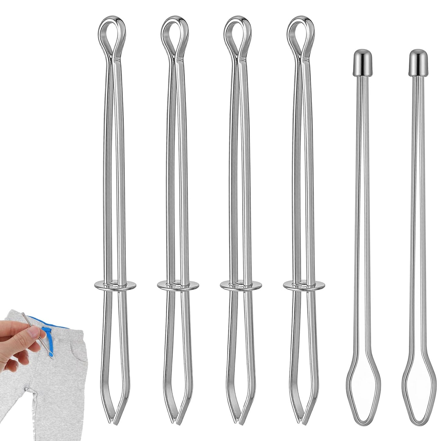 6 Pcs Bodkin Sewing Tool Drawstring Threader Tool Elastic Threader Metal Bodkin for Reinserting Lost Drawstrings Draw String with Clip Easy Quick Insert for Sweatpants Hoodies Trunks Sweatpant Pants