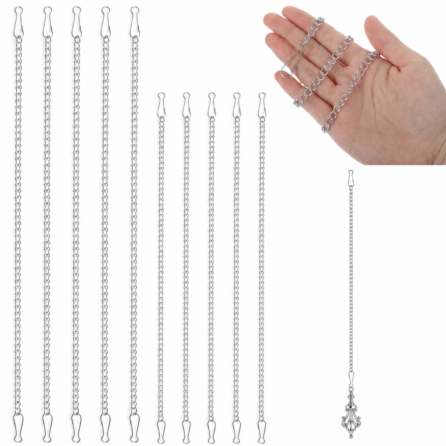 10 Pcs 16&20 Inch Stained Glass Window Hanging Chains with Hooks(Sliver)