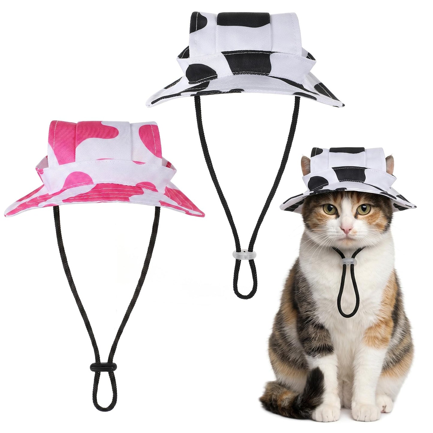 Chsoejuf 2 PCS Cat Hats for Cats Only, Cats Cowboy Hats with 2 Ear Holes