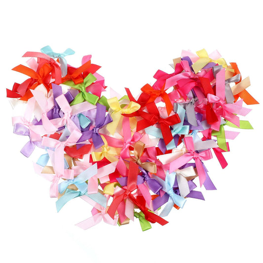 100 PCS Mini Bows for Crafts, Small Satin Ribbon Bows DIY Crafts Tiny Embellishment Craft Artificial, Colorful Hair Clips Fabric Ribbons Accessories Teens Girls