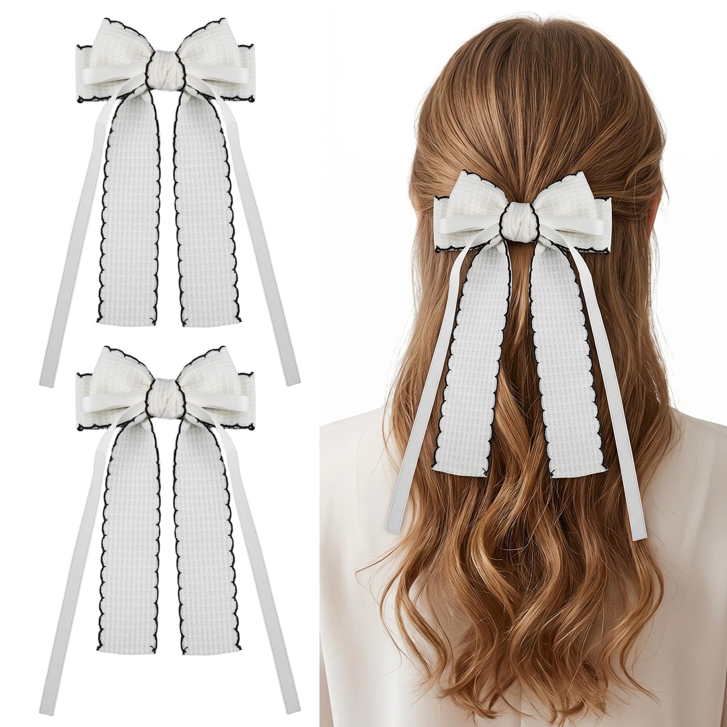 RAHHLIZS 2pcs Beige Hair Bows Hair Bow Clips for Women Large Hair Barrettes