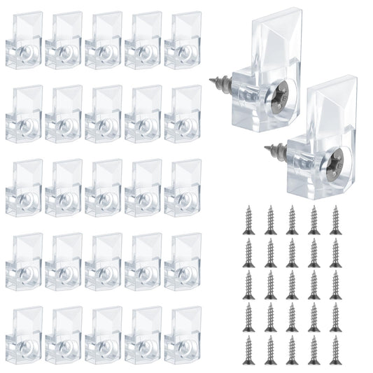 25 Set Mirror Clips for Wall Mounting, Mirror Clips Frameless Mirror Mirror Holder Clips Clear Plastic Mirror Mounting Clips, Glass Retainer Clips with Screw for Wall Fixed Frameless Mirror Box Door