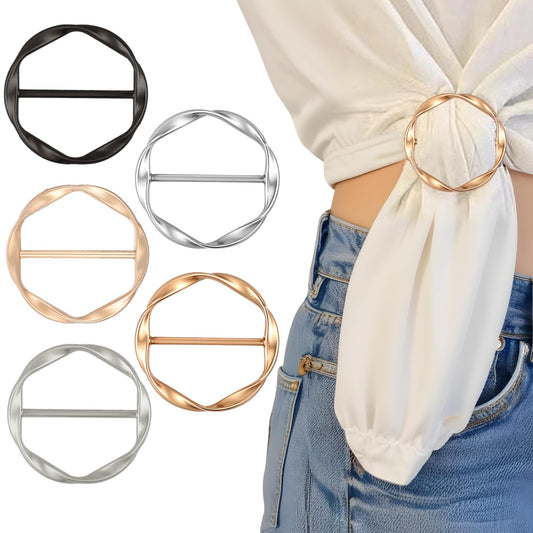 Xinjoduz 5 PCS Scarf Clip, Slides for Scarves T Shirt Ties or Rings Clothes Corner Knotted Button Fashion Alloy Circle Buckle Shirt Clips for Women Clothing Hat Belt Scarves Decor(5 Colors)