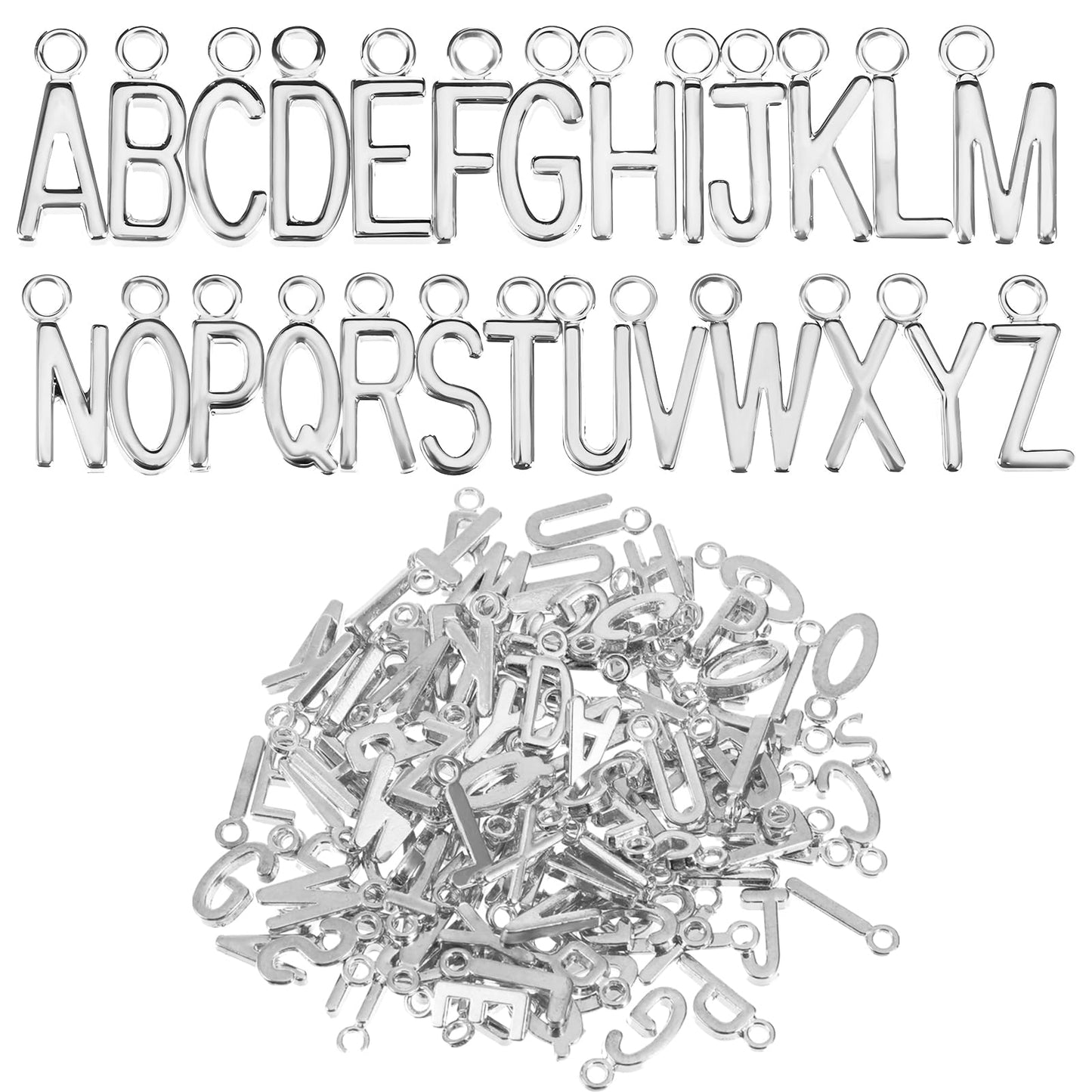 Xindojuz 104 PCS/4 Sets Letter Charms for Jewelry Making, Alphabet A-Z Gold Letter Charms Bulk, Mini Metal Letter Pendant for Bracelets DIY Craft Wristbands Necklace (Gold)(Silver)