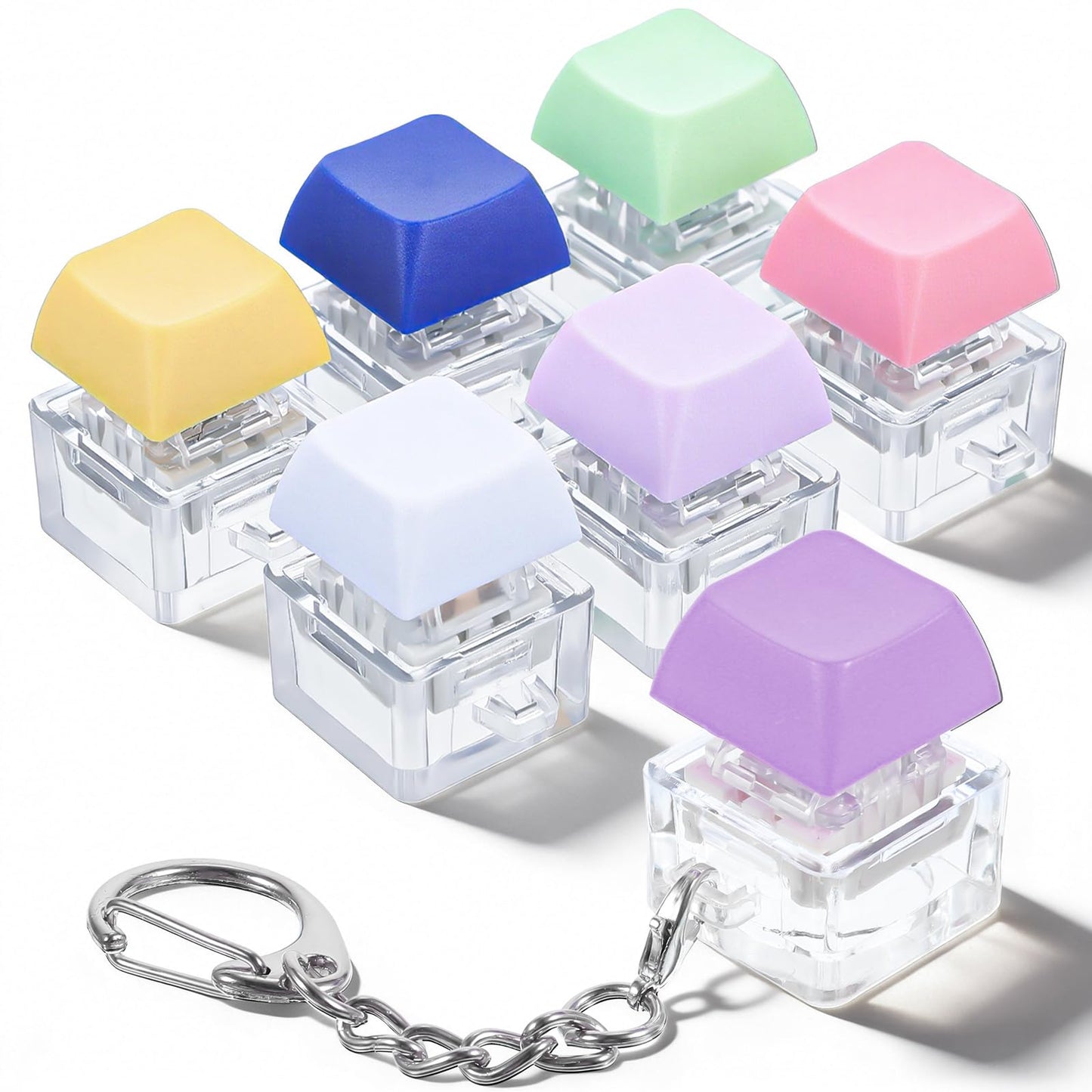 Mabor 6Pcs Keyboard Fidget Clicker Keyboard Fidget Keychain of 6 Colors Decompression Keycap Button Stress Relief Gifts for Adult Men Women to Relief Stress Pass Time