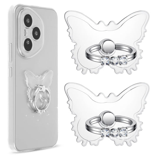 Ymapinc Pack of 2 Butterfly Mobile Phone Ring Holder Cute Rhinestone Mobile Phone Ring Holder Finger Transparent Finger Holder Mobile Phone for Compatible Smartphones and Tablets Protective Cases