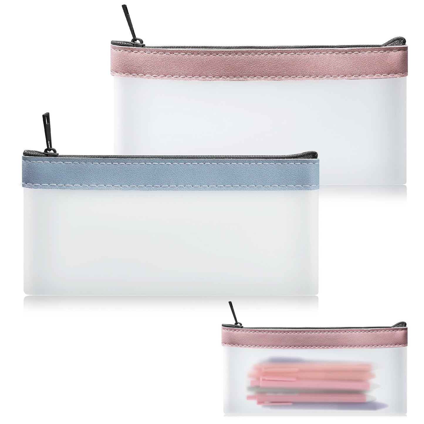 Ouligay 2Pcs Clear Pencil Case for Exam Pencil Case Transparent Pencil Case Pencil Aesthetic Pencil Pen Bag with Zipper Pencil Storage Pouch for Students Stationery Office School Supplies
