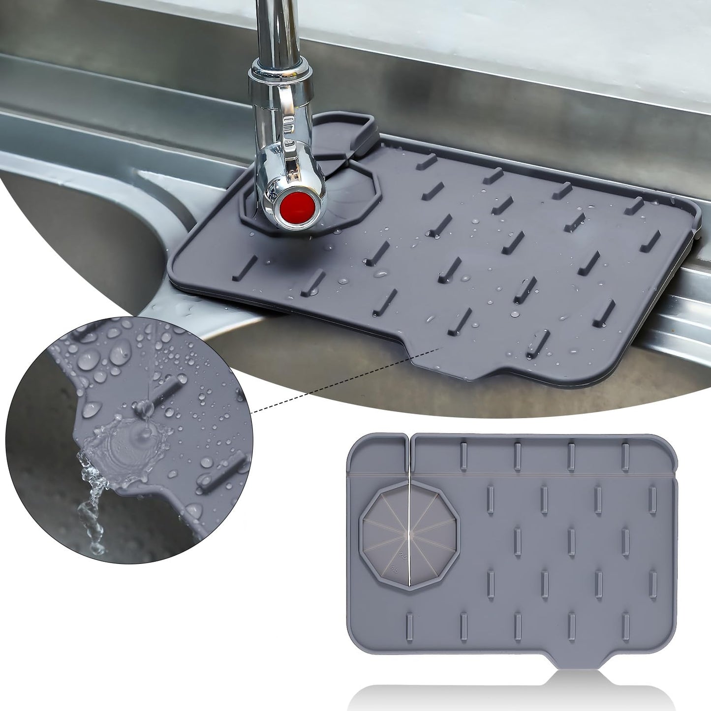 Nogeqi Kitchen Sink Water Splash Guard Silicone Sink Splash Guard Slope Kitchen Sink Faucet Splash Guard for Kitchen Sink Silicone Faucet Mat for Kitchen Bashroom Sink (8.39X5.31 Inch, Grey)