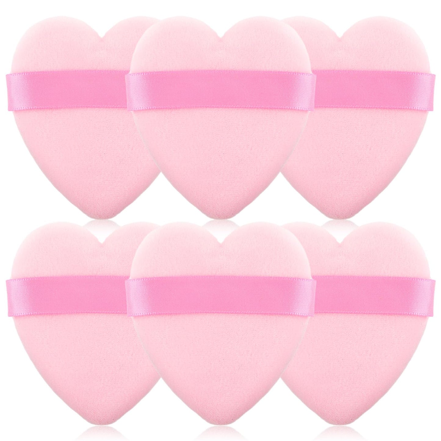 Ouligay 6Pcs Powder Puffs Heart-Shaped Makeup Puff Soft Reusable Velvet Powder Puff Washable Makeup Sponge Puffs with Strap Wet Dry Make Up Puffs For Loose Powder Foundation Pink