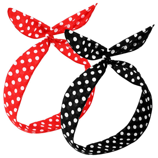 2Pcs Polka Dot Headbands Retro Bandana Red Polka Dot Headband 1950s Hair Accessories Halloween Sports Parties Dancers Birthday Parties Performances Daily Wear for Girls And Women（Red Black）