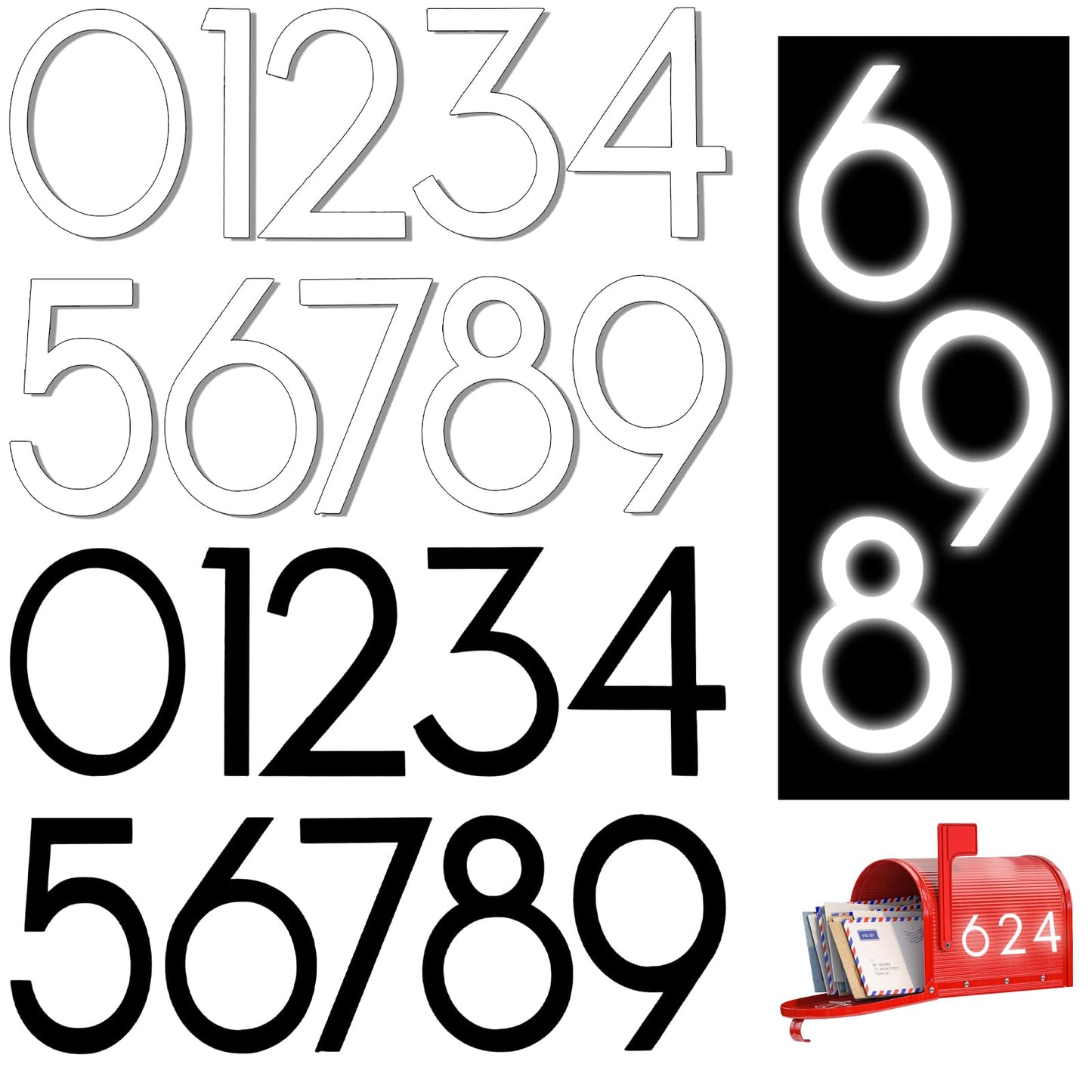 Ouligay 30Pcs Reflective Mailbox Numbers 2 Inch Waterproof Mailbox Numbers Stickers 0-9 Vinyl Number Self Adhesive Waterproof House Numbers Decal for Mailbox Door Garbage Bins Address Number