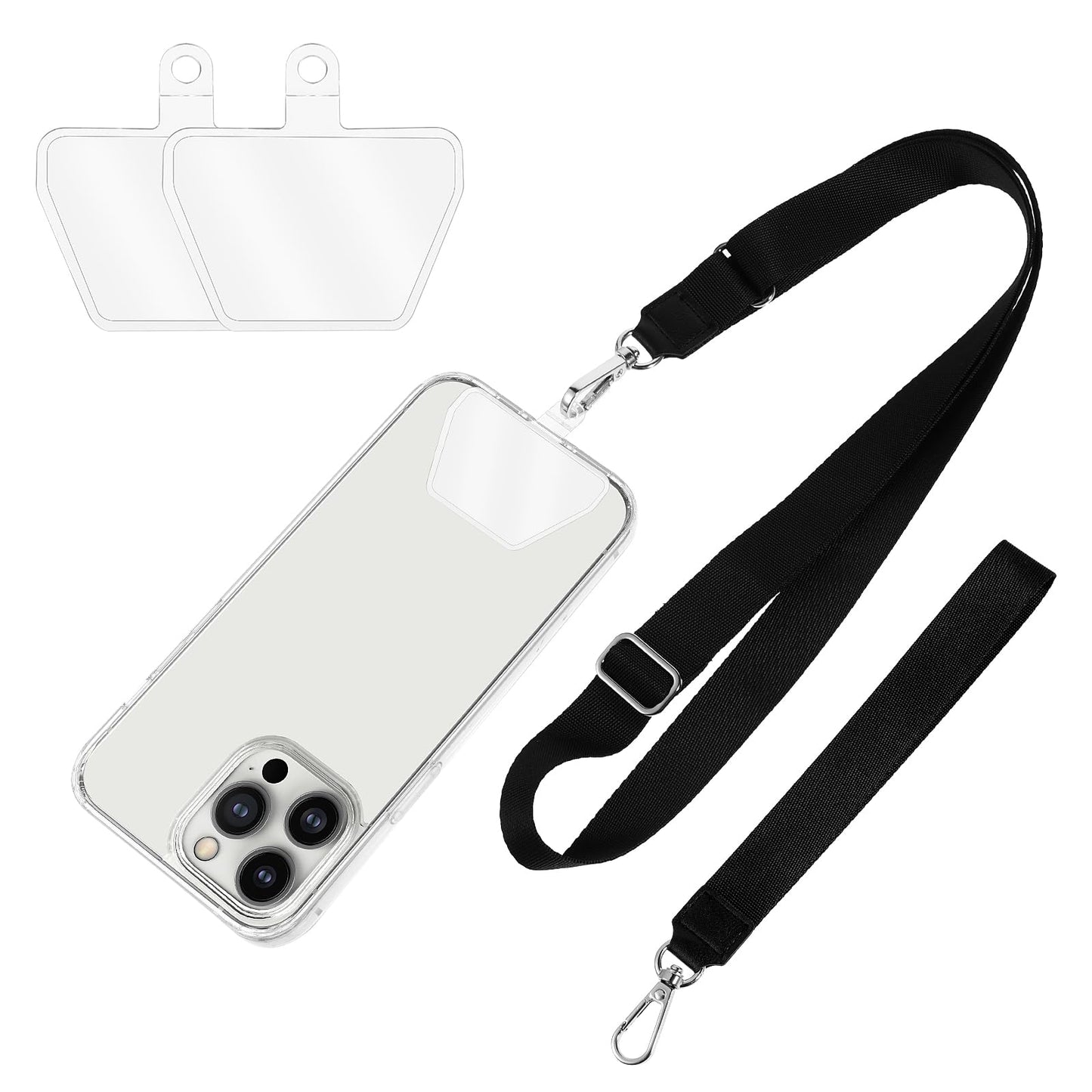 Phone Neck Lanyard Adjustable Cell Phone Neck Strap Universal Phone Lanyard Black Smartphone Strap Phone Lanyard Crossbody Wrist Strap Nylon Crossbody Lanyards Around the Neck with 2 Phone Clips