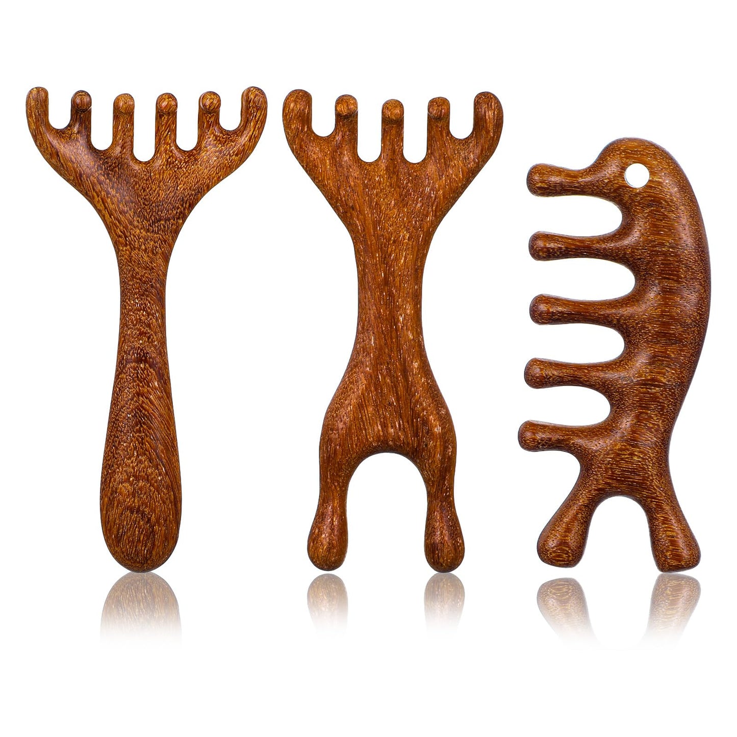 3 Pcs Wooden Scalp Massager,Sandalwood Gua Sha Comb,Hair Massager Scalp Stress Relax,Protable Head Scratcher Manual Scalps Massagers,Wooden Wide Tooth Comb for Women, Men