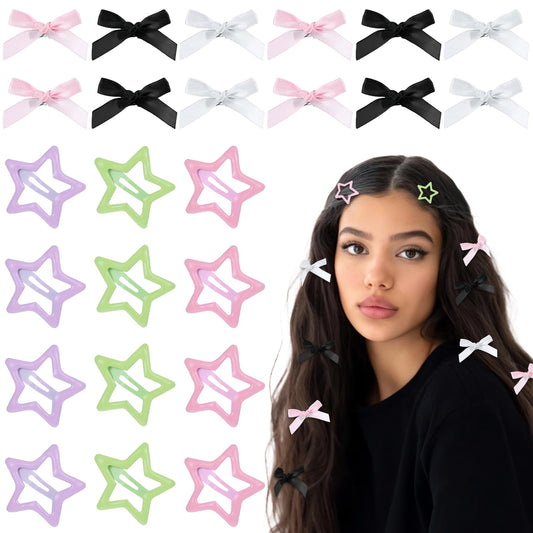Tyqour 60Pcs Bow Hair Clips 5 Colors Hair Bow Clips for Women Cute Star Clips Kawaii Small Hairbows Star Barrettes