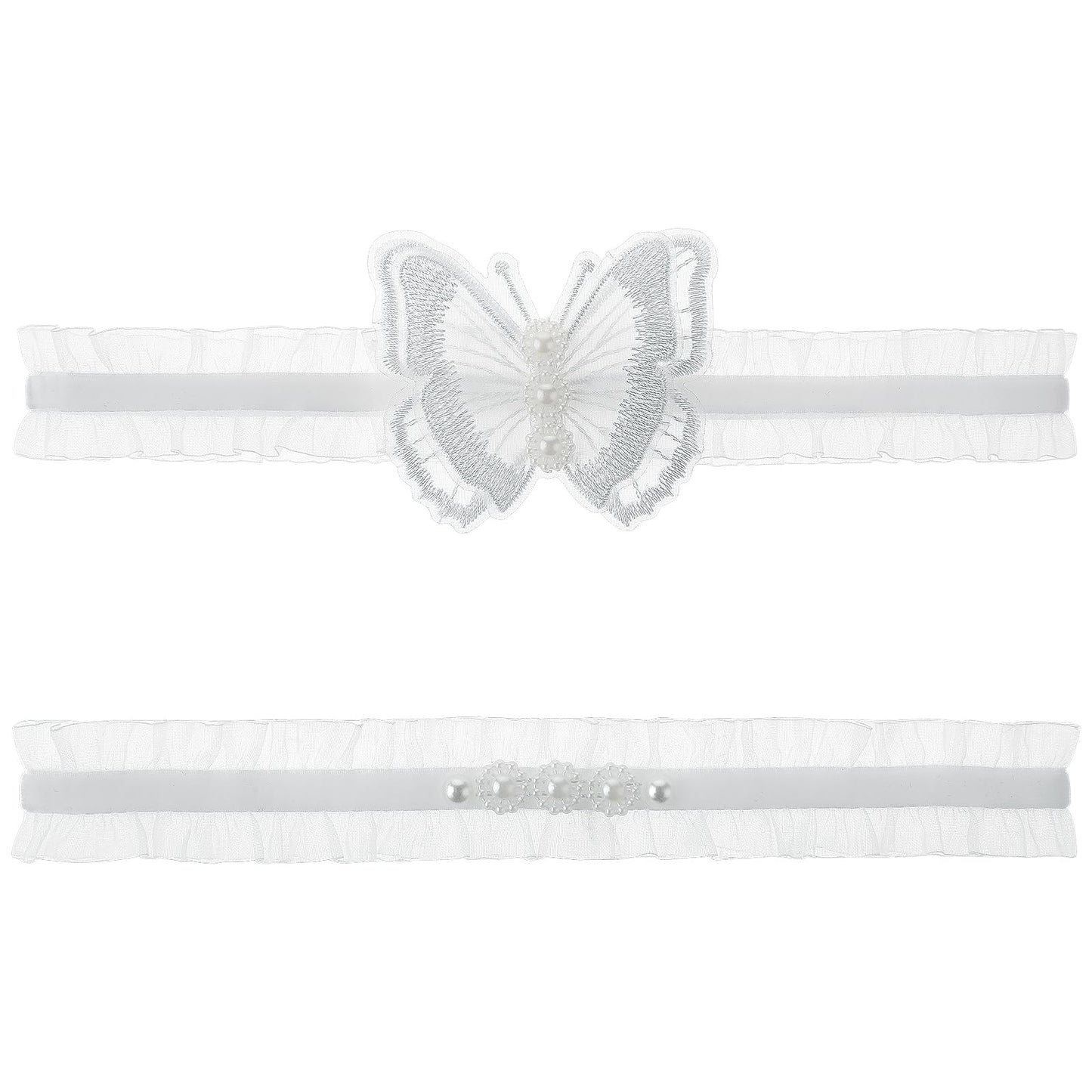 2 PCS Garters for Brides, White Lace Bridal Garter Set - Elegant Elastic Pearl Lace Thigh High Leg Bands for Women and Teen Girls Wedding Garters (One Size Fits Most)