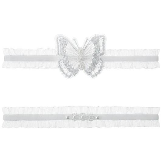 2 PCS Garters for Brides, White Lace Bridal Garter Set - Elegant Elastic Pearl Lace Thigh High Leg Bands for Women and Teen Girls Wedding Garters (One Size Fits Most)