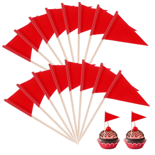 100 Pcs Golf Flag Toothpicks Golf Cupcake Toppers Solid Red Toothpick Flags Small Mini Plain Triangle Cupcake Toppers Flags Fruit Cheese Markers For Wedding Party Buffet Appetizers Diy Decoration