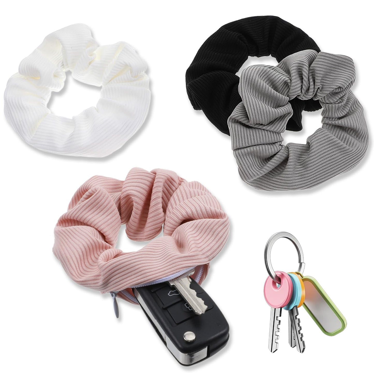 Chsoejuf 4PCS Satin Scrunchie with Hidden Zipper Pocket Soft Scrunchies