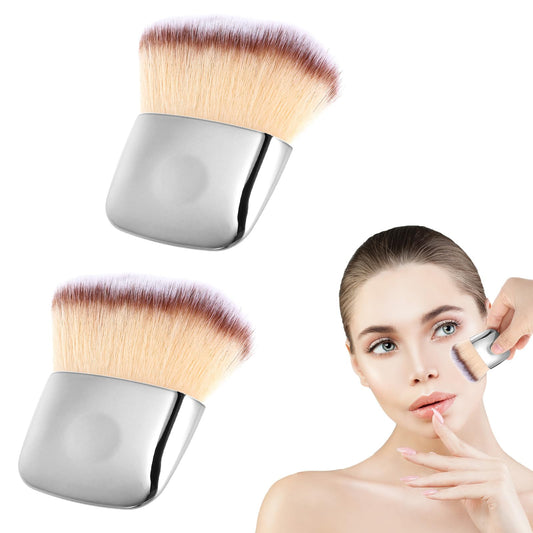 2Pcs Small Blush Brush, Mini Powder Blush Brush for Cheeks, Portable Soft Hair Loose Powder Foundation Makeup Brushes, Silver Multi-functional Travel Body Makeup Beauty Tool