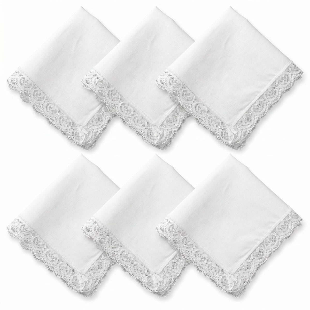 Chsoejuf 6 Pack White Lace Handkerchiefs for Women Pure Cotton Handkerchief