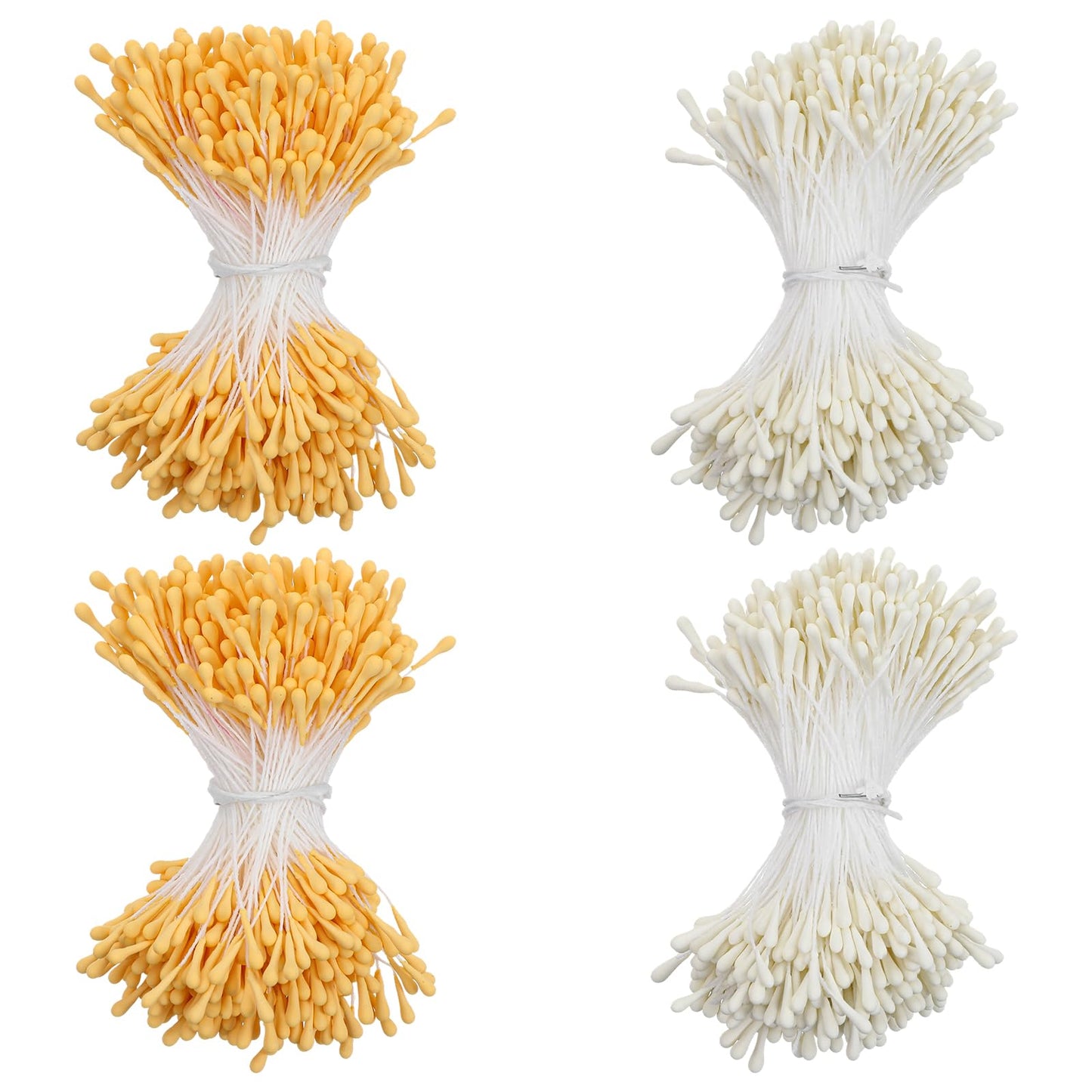 Matwsec 1600 PCS 2mm Yellow Pearl Double Heads Flower Stamen, Stamens for Flowers Making, Flower Stamens for Crafts Artificial Flowers Christmas Card Wedding Scrapbook Decoration