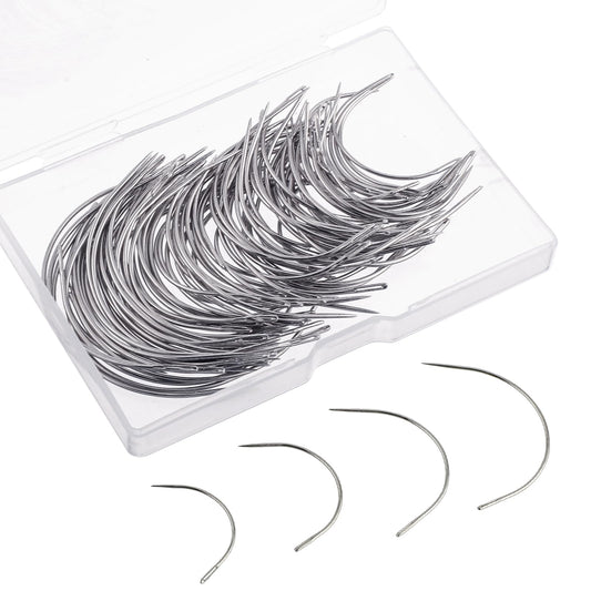 100 Pcs Curved Sewing Needles 4 Sizes Curved Leather Hand Sewing Needles Leather Needles Weaving Needle for Carpet Leather Canvas Repairing Blocking Knitting Modelling and Crafts