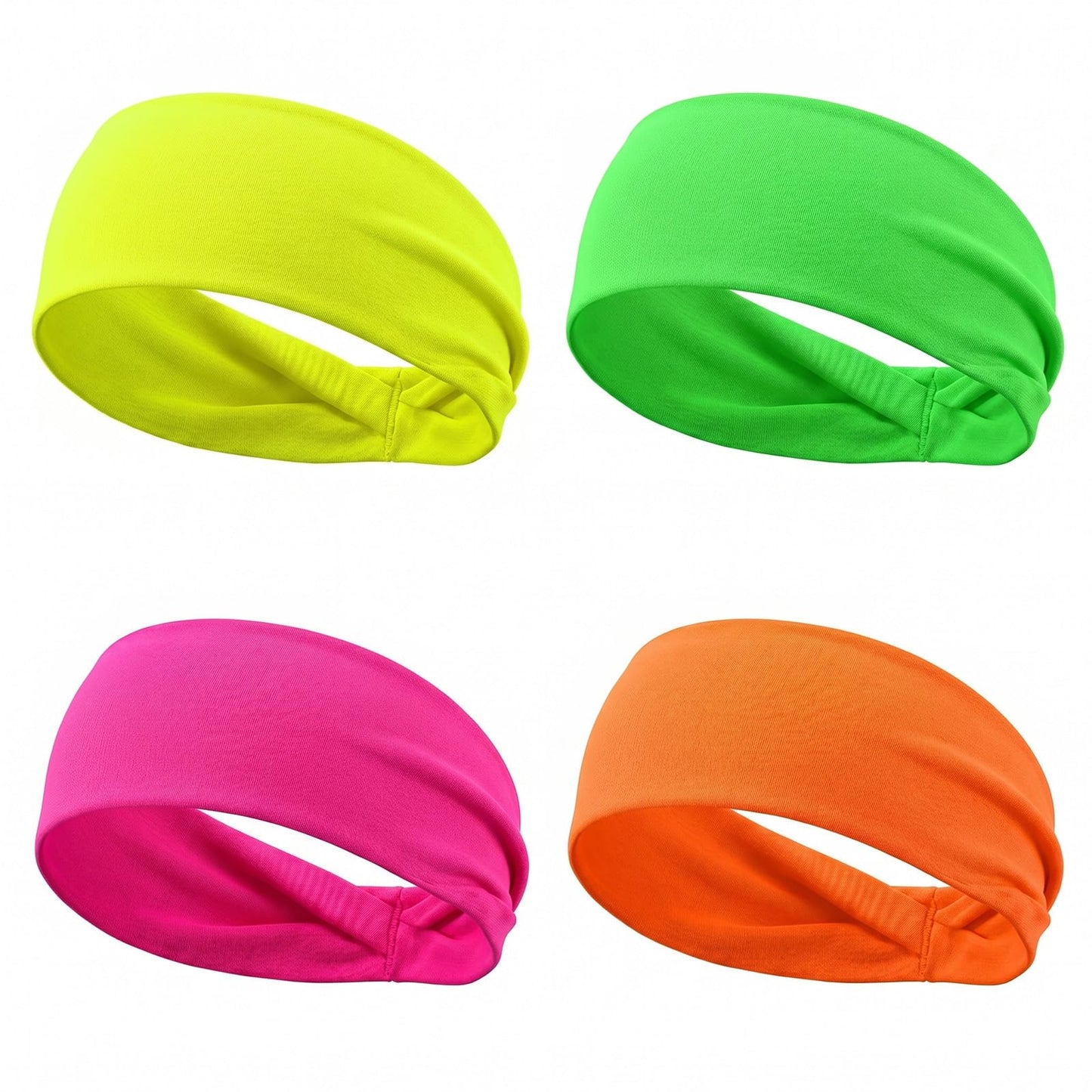 Mabor 4Pcs Neon Headbands for Women 80s 90s Retro Sports Sweatbands, Non Slip Elastic Hairbands Quick Dry Gym Accessories, Bright Green Yellow Orange Pink