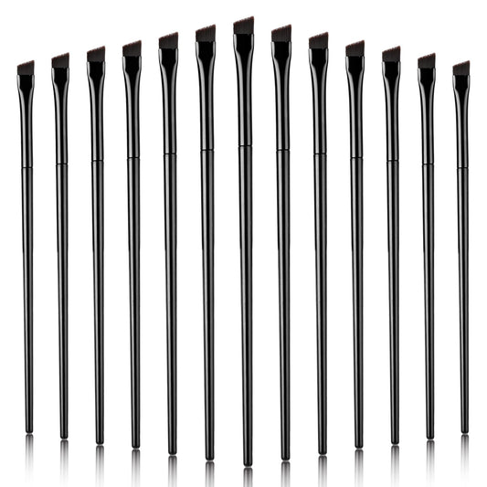 Teaaha 15PCS Premium Eyeliner Brush Set - Precision Angled Flat Liner & Eyebrow Definer, Ultra Fine Sickle Point for Eyeshadow & Eyebrow Makeup (Black)