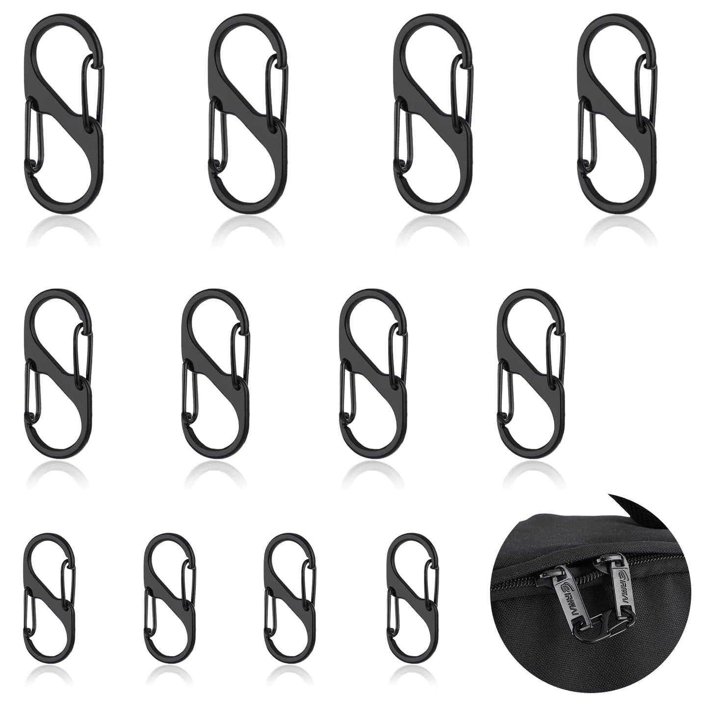 Ouligay 12PCS Zipper Lock Clips Theft Deterrent Dual Opening Zipper Clips Zipper Pull Quick Disconnect Carabiner for Luggage Backpack