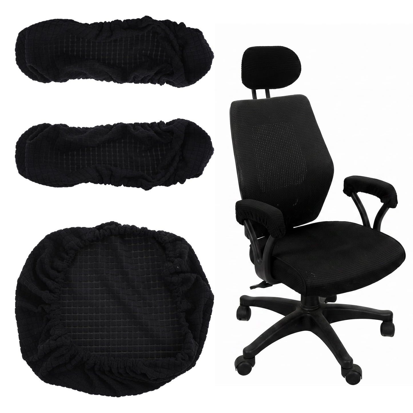 Chsoejuf 3 PCS Stretch Office Chair Arm Rest Cover and Headrest Covers