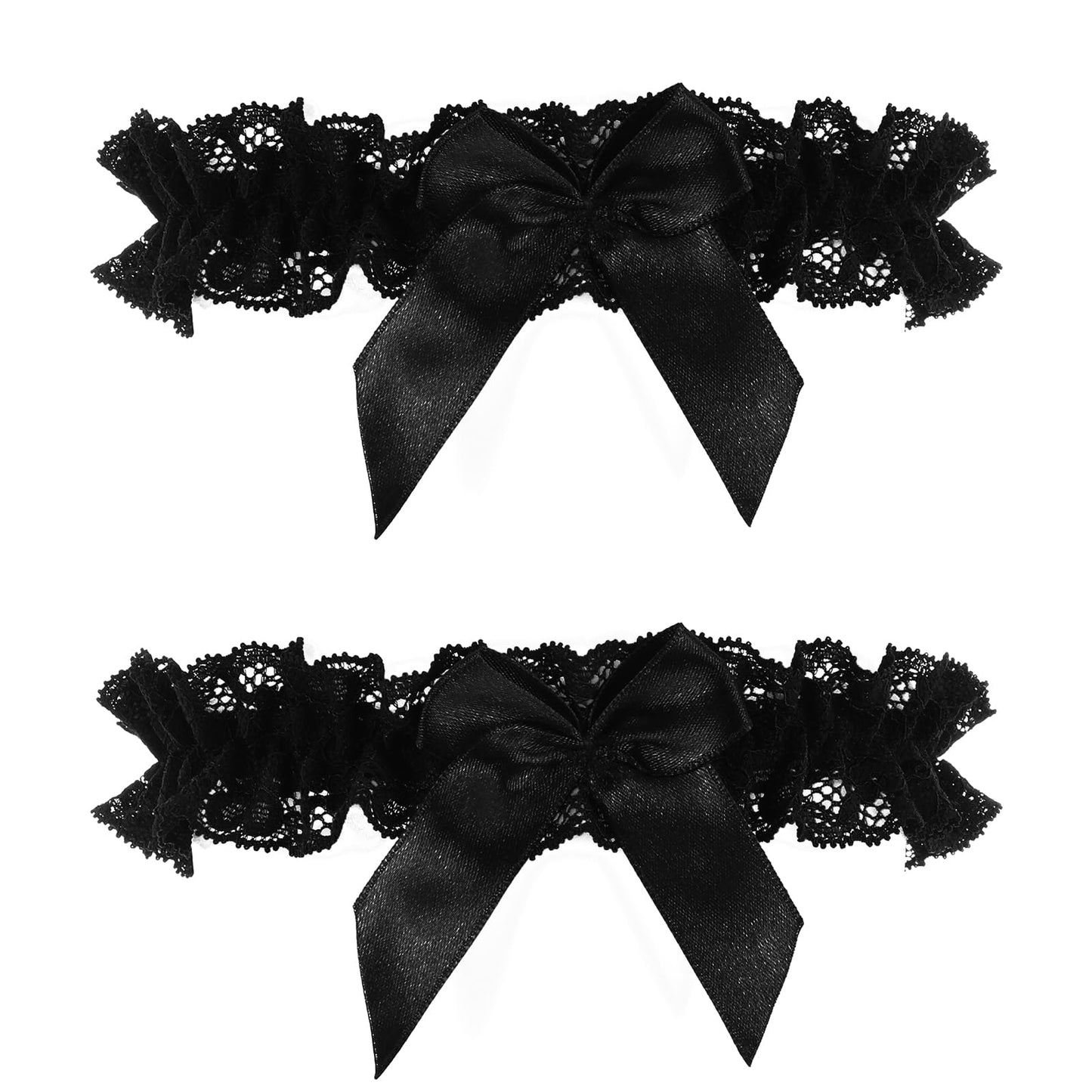 2PCS Lace Wedding Garter for Bride, Black Garter Belt with Bowknot, Sexy Thigh Garters for Women, Legthigh Garters Belt for Wedding, Party, Gifts for Women and Girls（13.39-23.62 Inches）