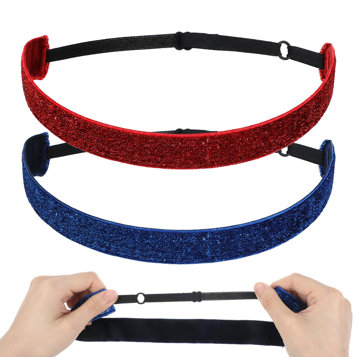 Chsoejuf 2PCS Red & Royal Blue Glitter Headbands Softball Non Slip Running