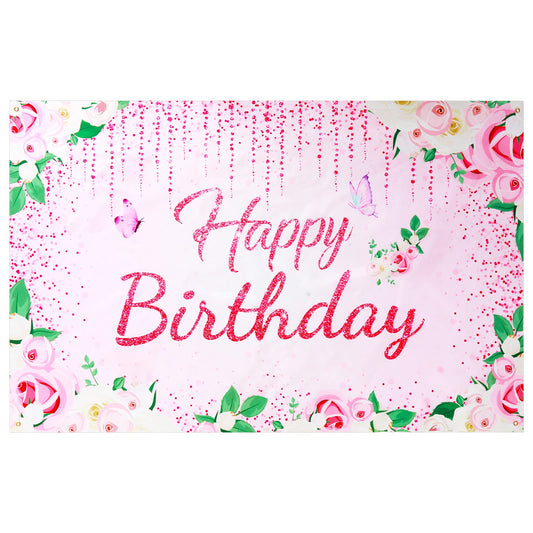 1 Piece Birthday Banner Happy Birthday Banner Pink Birthday Banner Decoration Birthday Banner Extra Large Banner Indoor and Outdoor Poster Birthday Decoration Background for Women Girls
