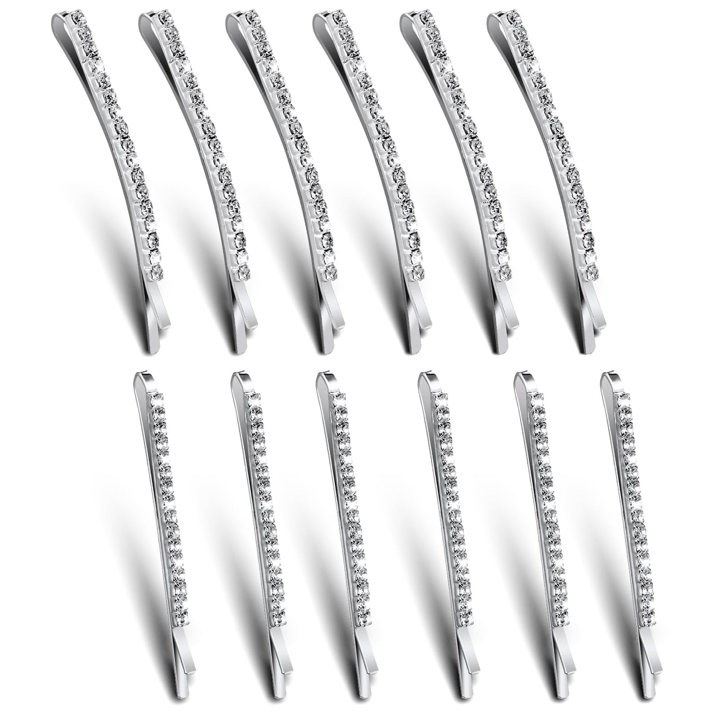 12PCS Rhinestone Bobby Pins for Hair, Elegant Rhinestone Hair Pins Gold Silver Alloy Crystal Hair Clips Bling Diamond Hair Accessories Decorative for Women Ladies Girls Wedding Prom Party