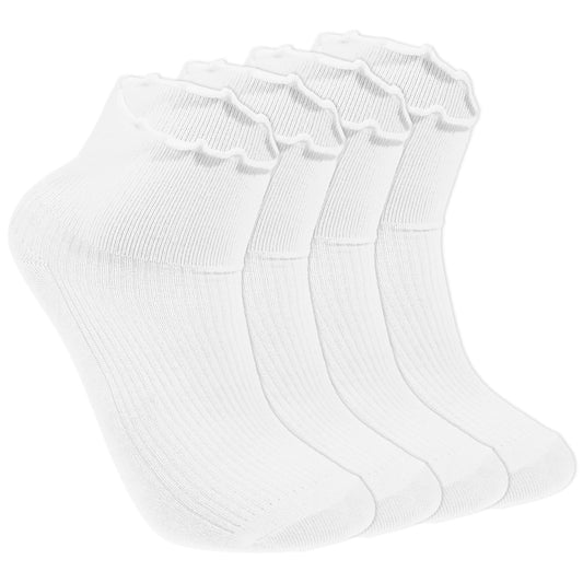 Xinjoduz 2 Pairs White Socks with Ruffles 9.45 Inches Frilly Ankle Socks Women Cute Cotton Frilly Lettuce Sock Soft Breathable Cool Sock Cotton Knit Lettuce Low Cut Crew for Women