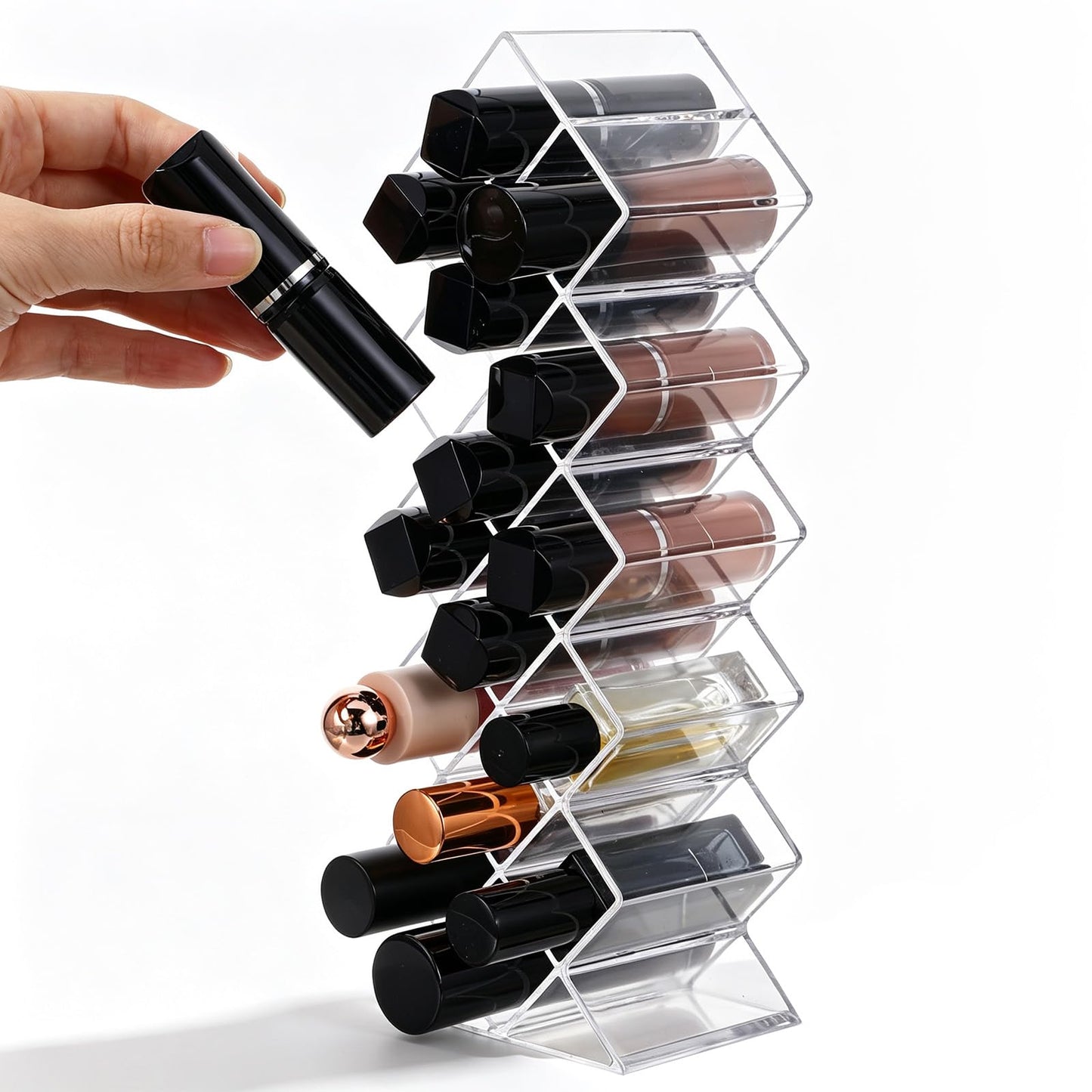 Chsoejuf Lipstick Organizer 16 Spaces Fish Shape Lip Gloss Holder Clear
