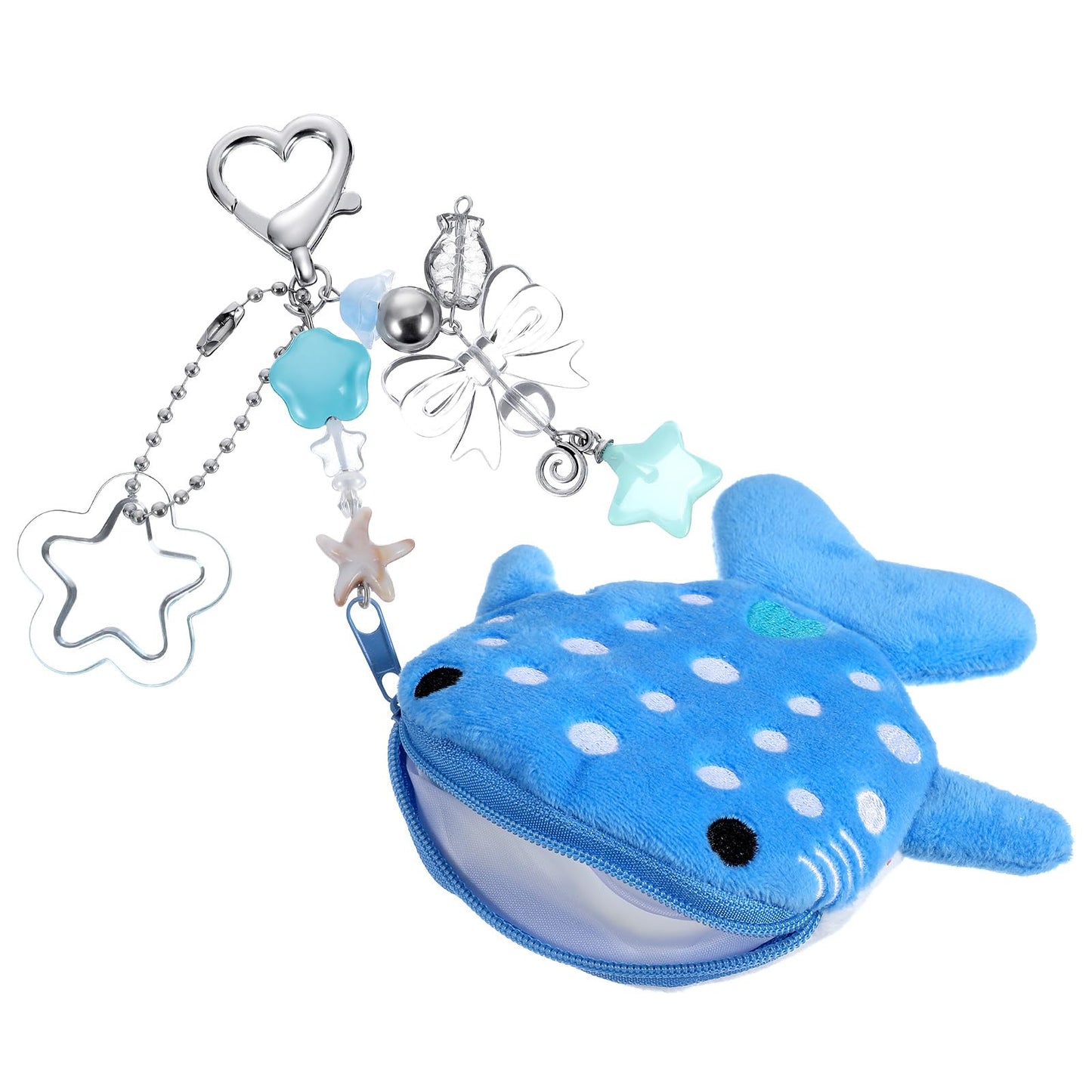 Mabor Shark Coin Purse Keychain Set, Cute Zipper Pouch with Bag Charms for Women, Multi-Functional Compact Wallet for Change and Small Items