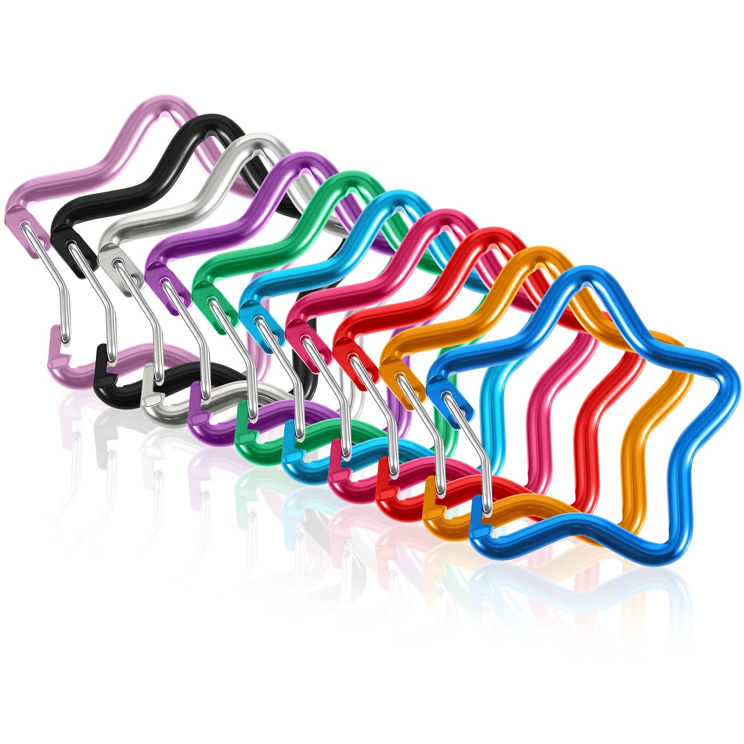 Pack of 10 Star Carabiner Small Carabiner Hooks Mini Carabiner Hook in Star Key Ring Colourful Star Carabiner Clip for Camping Backpack Water Bottle Keys
