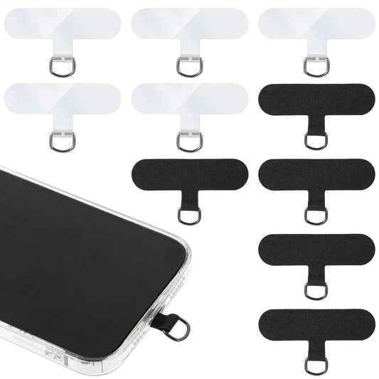 10 PCS Phone Lanyard Tab Universal Phone Lanyard Patch Without Adhesive Metal Phone Tether Tab Heavy Duty Phone Strap Replacement Part Phone Case Lanyard Insert for Most Smartphones (Black, Clear)