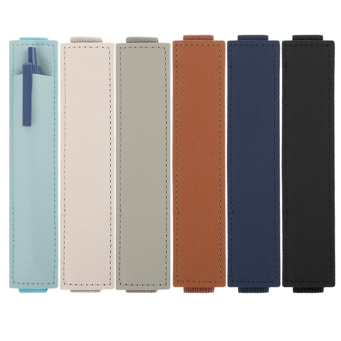 Mabor 6Pcs Elastic Pen Holder for Notebook PU Leather Pen Case Pencil Holder with Elastic Band Pen Pouch Sleeve for Diary Book Journal School Stationery Office Supplies