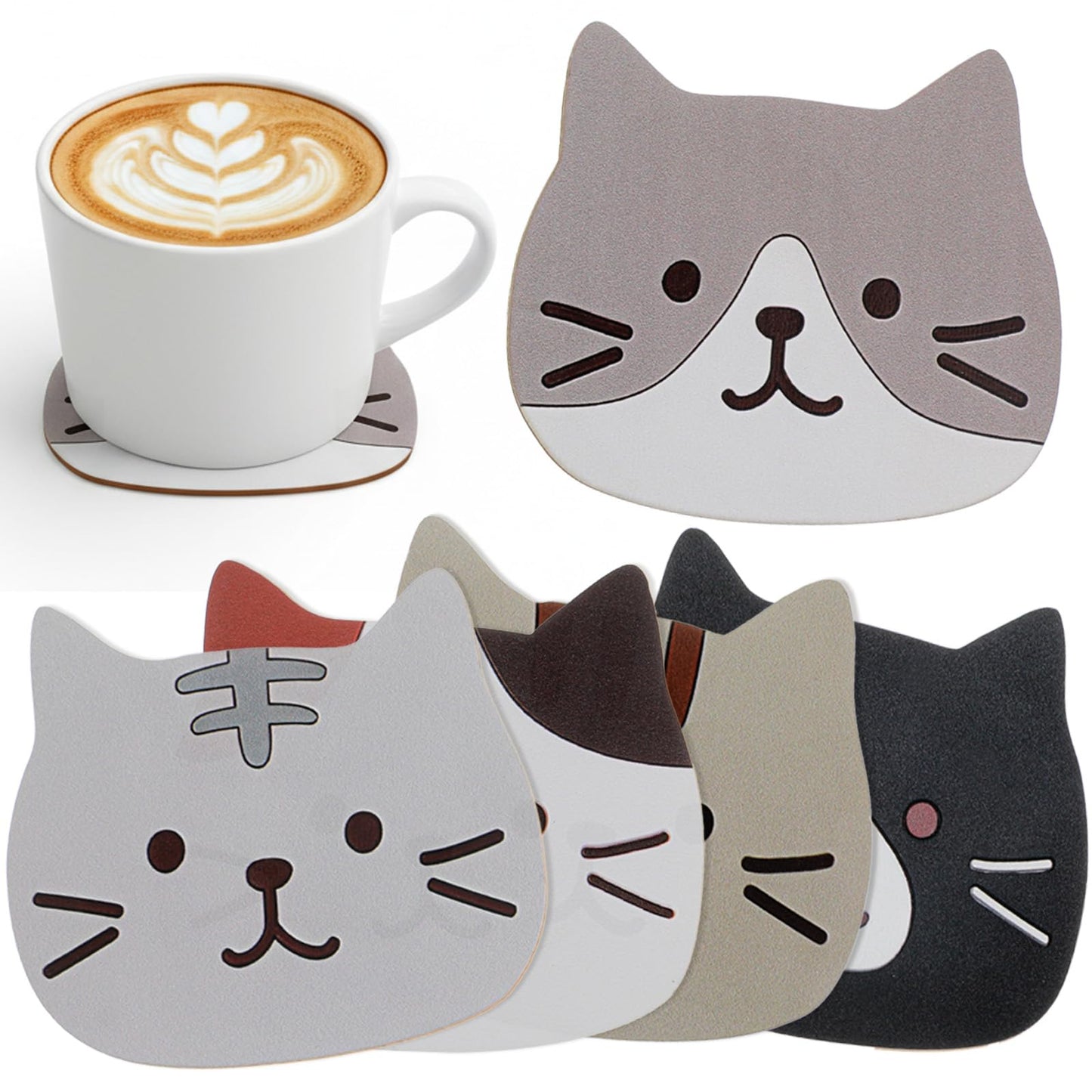 Ouligay 5 Pieces Wood Coasters Cat Coasters for Drinks Cute Wooden Coaster for Beer, Coffee, Office, Bar, Farmhouse Home Apartment Decor Supplies, Tabletop Protection, 3.9x 3.5 Inches