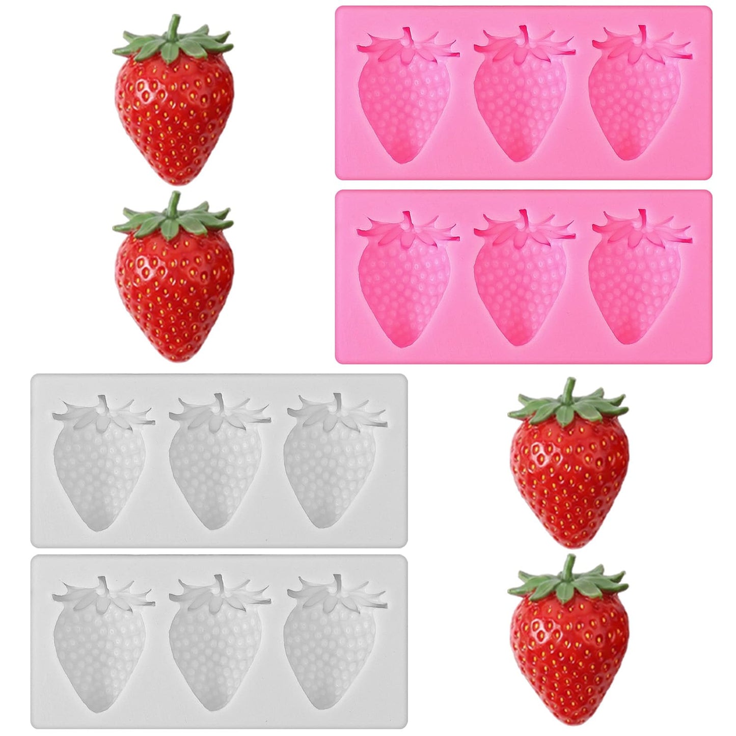 Shimmeroo 4PCS Strawberry Silicone Moulds 3D Fondant Strawberry Moulds