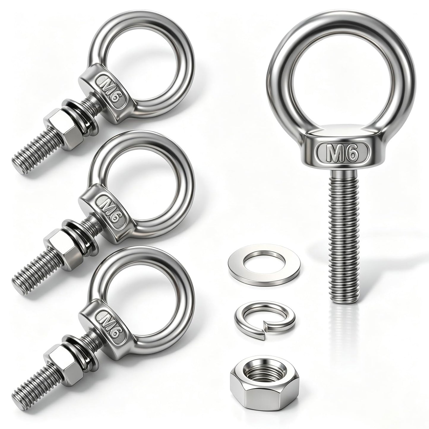 Chsoejuf 4PCS Stainless Steel Eye Bolts with Nuts Heavy Duty M6x25mm Silver