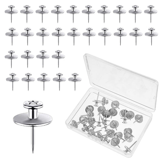 30 PCS Picture Hanging Nails, Double Headed Silver Wall Nails for Hanging Long Push Pins For picture Hangers, Picture Hanging Kit for Home Office Hanging Picture Photo Decorations