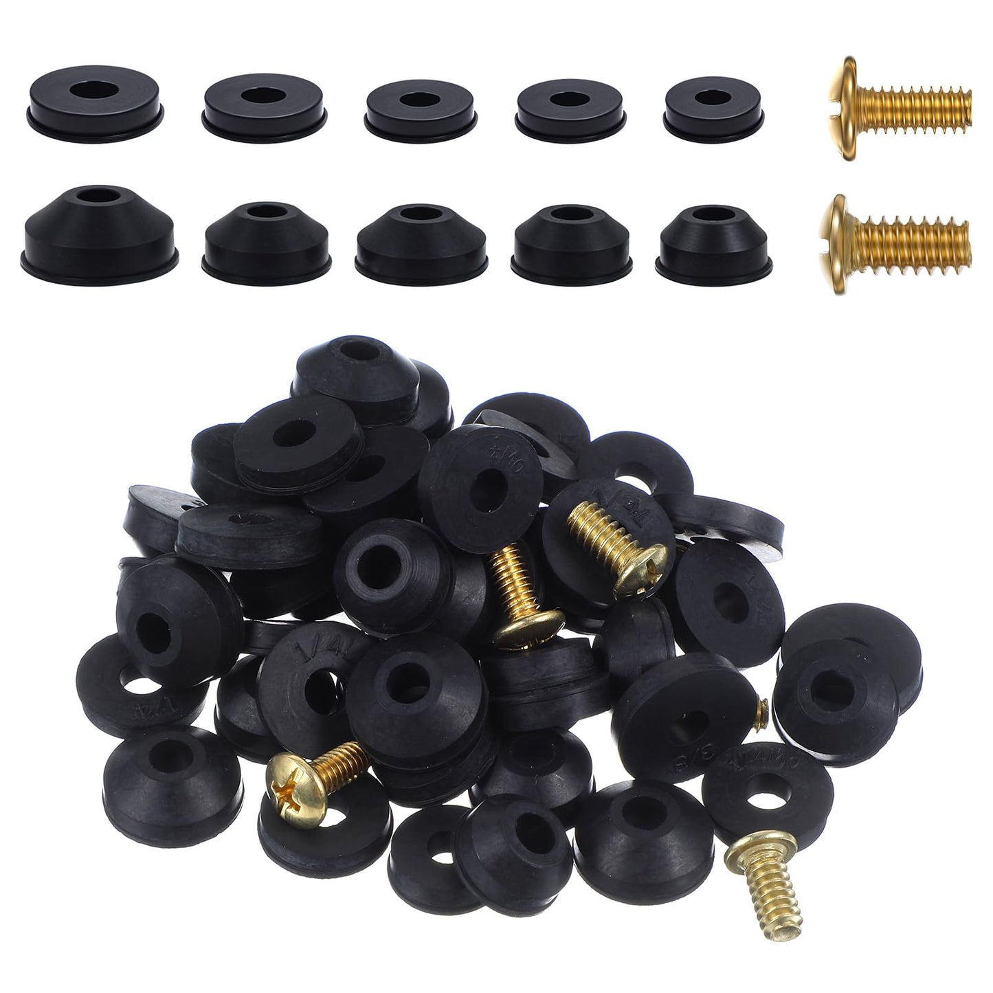 Xindojuz 58 PCS Kitchen Faucet Washers Assorted Kit, Hose Bib Repair Kit with Brass Screws, Faucet Washer Assortment Kit Flat and Beveled Replacement Rubber Washers, Outdoor Faucet Repair Kit (Black)