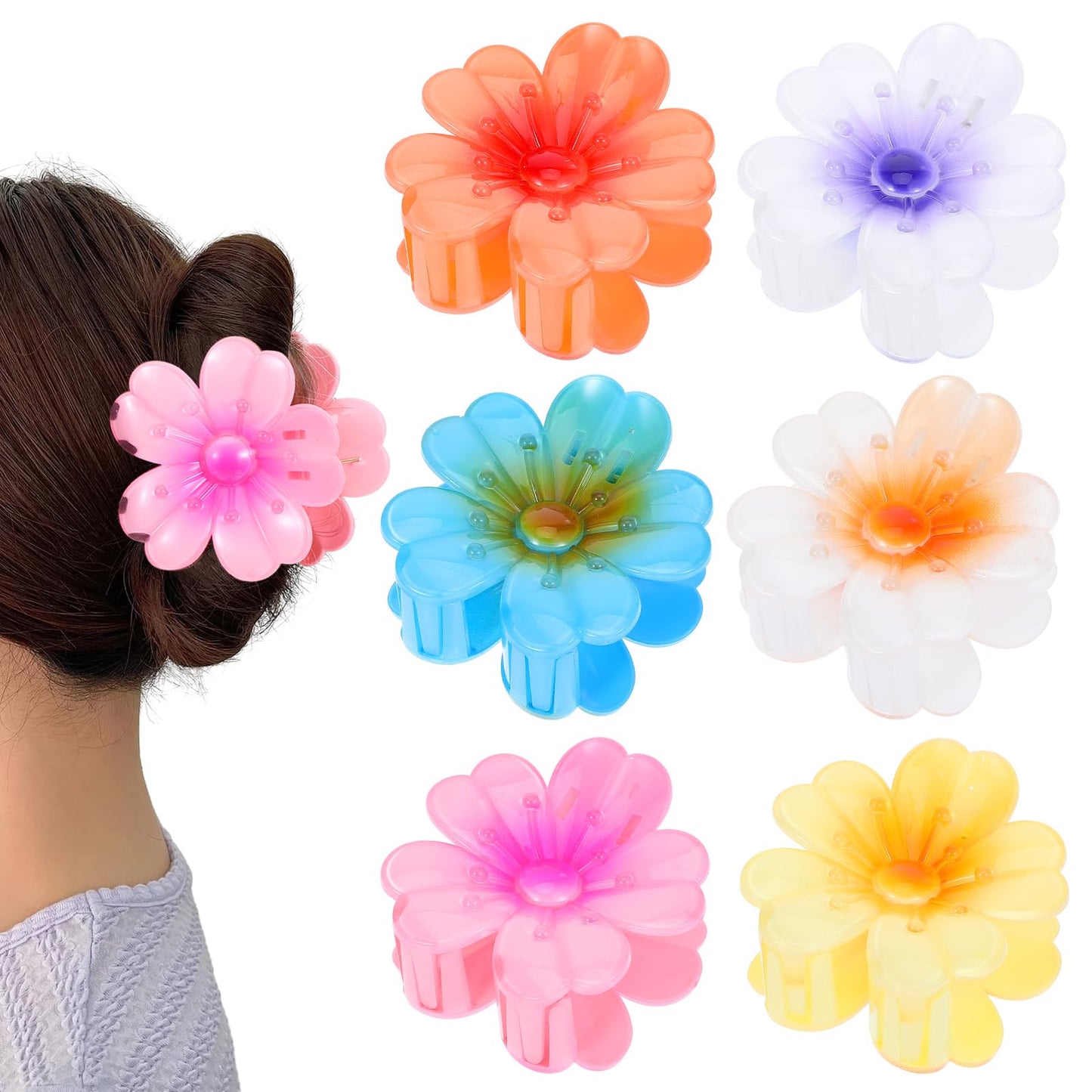Tyqour 6Pcs Hawaiian Flower Hair Clips for Women Girls Preppy Flower Claw Clips Plumeria Hair Clip Cute Strong Hold Flower Hair Accessories for Thick Thin Hair Beach Tropical Holiday