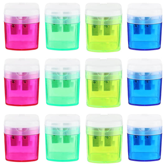 12Pcs Pencil Sharpener for Kids, Mabor Color Pencil Sharpener with Container Handheld Pencil Sharpeners Portable Pencil Sharpener for Kids Student School Home Office Supplies