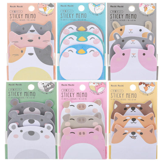 270 Pack Cute Sticky Notes, Kawaii Cartoon Animal Design, Self-Stick Memo Pads for Office, Home, Kids, and Students(3 Assorted Colours, 6 Unique Styles)