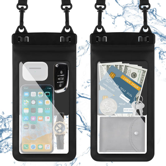 Tyqour 2 Pack Waterproof Floating Phone Pouch, Universal Waterproof Phone Case for Snorkeling, Waterproof Case for Phone Dry Bags for Vacation Beach Pool Kayak Cruise Travel Essentials Black